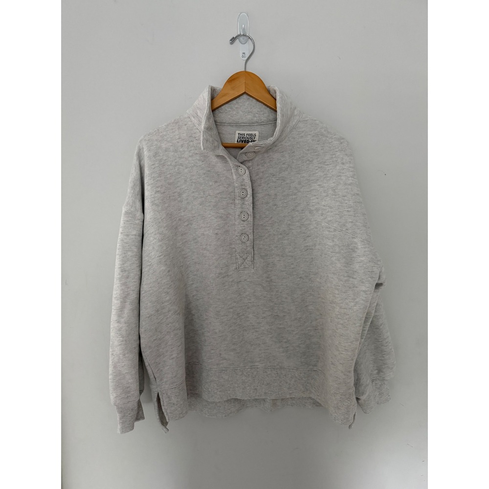 American Eagle Seriously Lived-In Henley Sweatshirt Light Gray Heather Small